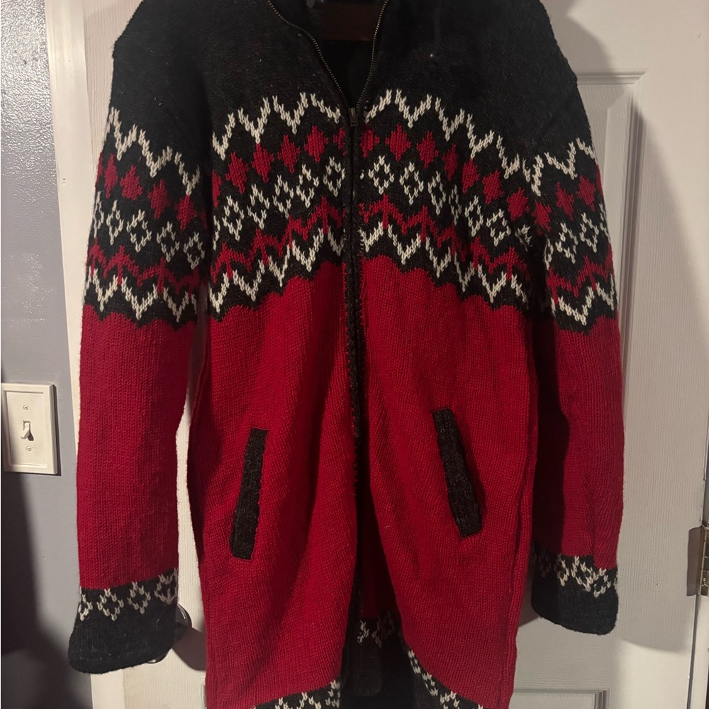 Women's Red and Black Patterned Jacket